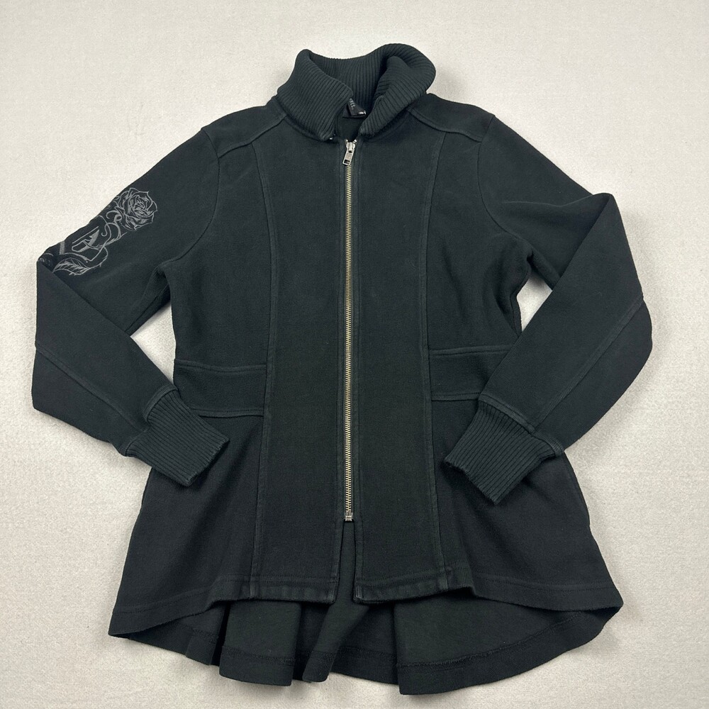 Harley-Davidson Jacket Women Large Black Rose Graphic Full Zip Peplum Coat L